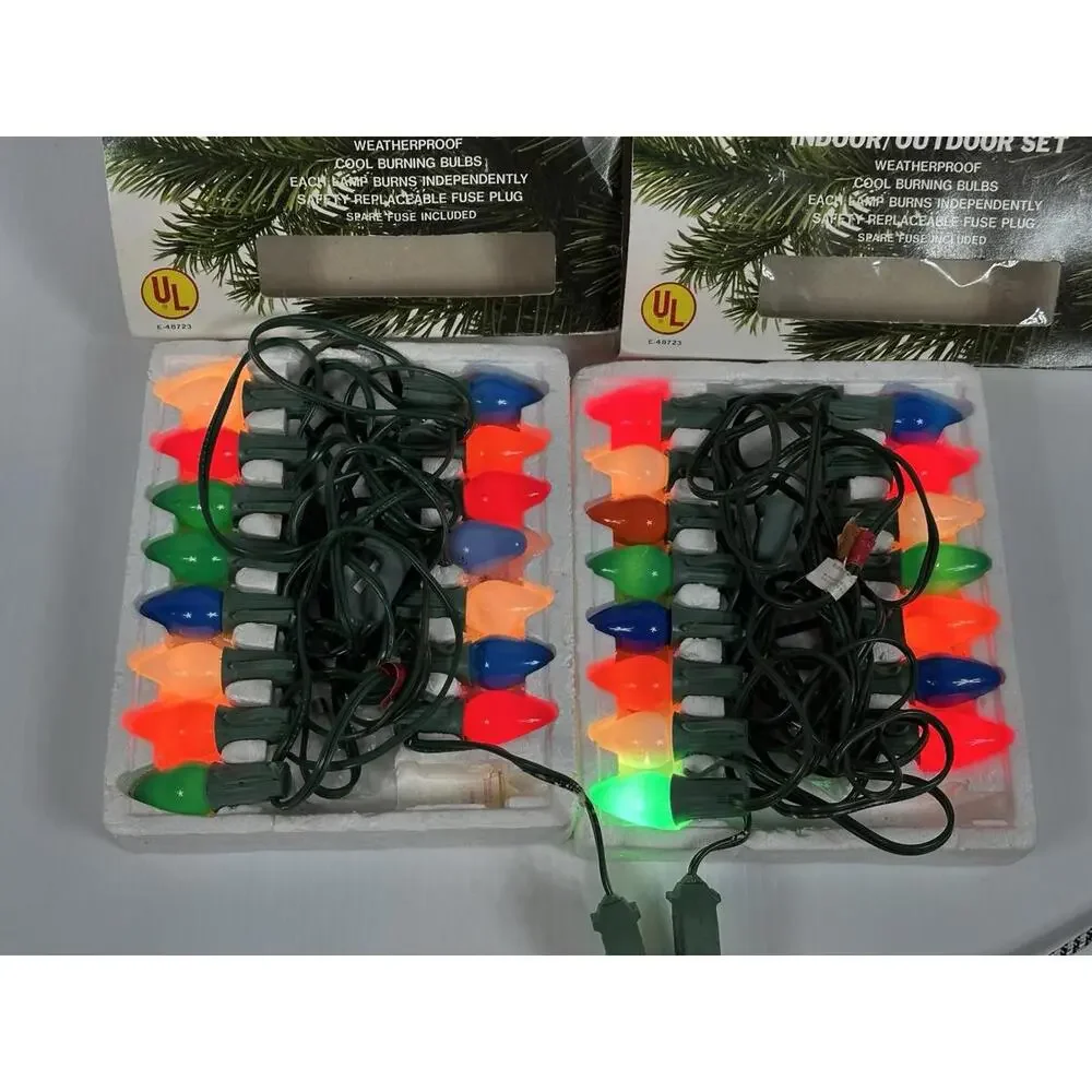 Vintage Liberty Bell Christmas Indoor Outdoor Set 15 Light Multi Color C7 Lights
